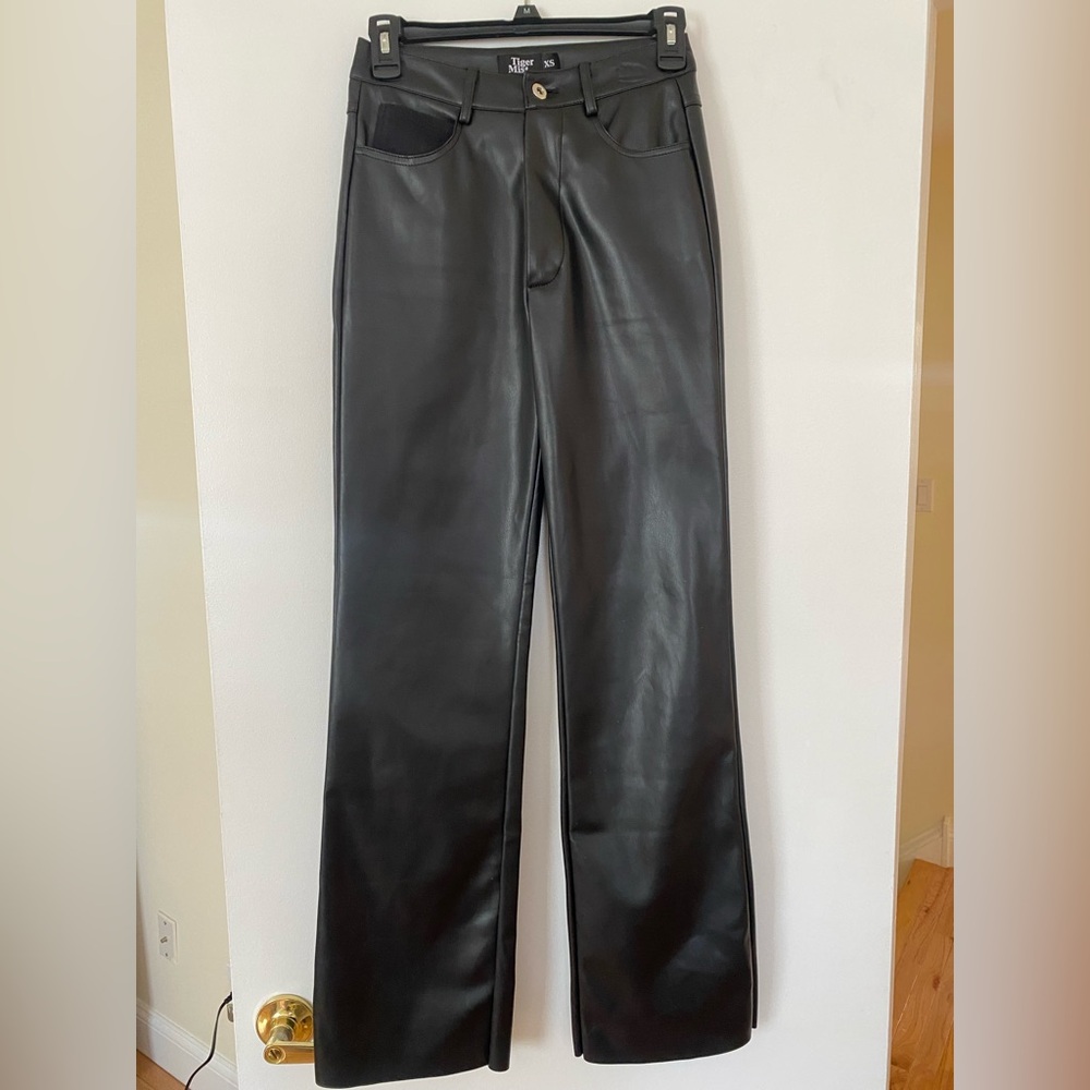 TIGER MIST Faux Leather High Waisted Wide Leg Black Pants SIZE XS
